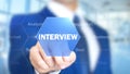 Interview, Businessman working on holographic interface, Motion Graphics Royalty Free Stock Photo