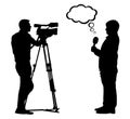 Interview cameraman silhouette. News reporter. Royalty Free Stock Photo