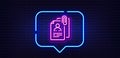 Interview documents line icon. CV file attachment sign. Neon light speech bubble. Vector