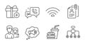 Interview documents, Teamwork and Hamburger icons set. 24h service, Restructuring and Megaphone signs. Vector