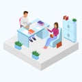 Interview employer with job work seeker vector illustration isometry. Company head boss or personnel manager man and job