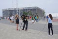 Interview in front of The Olympic Aquatics Stadium