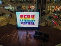 An interview is happening in the Ayala Center Cebu during the Cebu Literary Festival