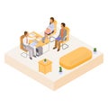 Interview with job candidates in office workplace meeting vector illustration.