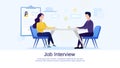 Interview, Negotiation, Meeting Flat Landing Page Mockup. Man and Woman Having Business Conversation. HR Manager and Job