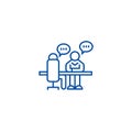 Interview, office discussion line icon concept. Interview, office discussion flat vector symbol, sign, outline