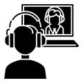 Interview online - online study - school icon, vector illustration, black sign