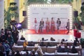 Interviewers on stage at press-day cabaret Moulin Rouge