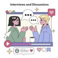 Interviews and Discussions concept. Flat vector illustration. Royalty Free Stock Photo