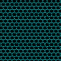 Interweaving metal pattern of light blue hearts on a black background