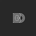 Interweaving of two letters B and O creative linear monogram BO in medieval thin line styles
