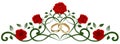 Interwined wedding rings and red roses decoration Royalty Free Stock Photo