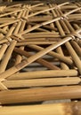 Interwoven bamboo strips create a lattice pattern, forming an intricate, sturdy weave. Royalty Free Stock Photo