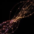 Interwoven lines and glowing nodes form a network-like structure against a dark Royalty Free Stock Photo