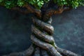 Interwoven tree roots symbolize teamwork growth and strong business partnerships. Concept Teamwork,