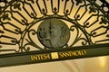 Intesa San Paolo financial and banking company ancient sign on headquarters building facade