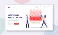 Intestinal Permeability, Gut Sickness Landing Page Template. Tiny Doctors Characters Presenting Healthy Intestinal Cells