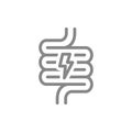 Intestine with acute pain line icon. Digestive tract disease, pain symptoms symbol