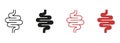 Intestine Line and Silhouette Color Icon Set. Health Colon, Small Gut, Bowel, Human Digestive System Pictogram