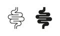 Intestine Line and Silhouette Icon Set. Gastrointestinal Inflammation Symbol Collection. Health Colon, Small Gut, Bowel