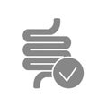 Intestine with tick checkmark grey icon. Healthy organ symbol