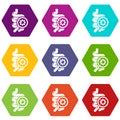 Intestine virus icons set 9 vector