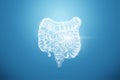 Intestines hologram on a blue background. Constipation concept, bowel disorder, body scan, digital x-ray, abdominal organs. 3D