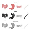 Intestines, stomach, muscles, spine. Organs set collection icons in cartoon,black,monochrome style vector symbol stock