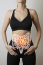 Intestines visualisation on woman body closeup Royalty Free Stock Photo