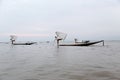 Inle Lake Myanmar 12/16/2015 Intha fisherman using traditional cone fishing net