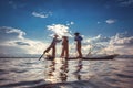 Intha fishermen working in the morning