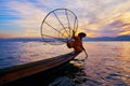 Burmese fisherman, Inle Lake, Myanmar Royalty Free Stock Photo