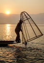 Intha people catching fish on Inle Lake in Myanmar Royalty Free Stock Photo