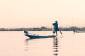 Intha traditional leg rowing fisherman on Inle lake, Burma Myanmar