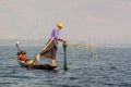 Intha traditional leg rowing fisherman on Inle lake, Burma Myanmar