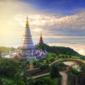 Inthanon mountain Landscape of two pagoda (noppha methanidon-noppha phon phum siri stupa), chiang mai, Thailand Royalty Free Stock Photo