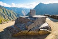 Intihuatana, sacred sun dial in Inca ruins Machu Picchu, Peru, South America Royalty Free Stock Photo