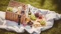 Intimate Close-up of Delectable Food, Refreshing Drinks, and a Picnic Basket, Nestled on a Cozy Blanket in a Summer Park Setting. Royalty Free Stock Photo