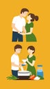 Illustrations of Intimate Couples of Young Men and Girls, Romantic Lovers, and Love