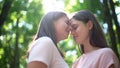 Intimate date of two lesbians, affectionate attitude to each other, closeup
