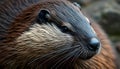 Intimate look at beaver with glossy brown fur highlighting its hardworking and unique features