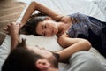 Intimate woman and man during foreplay in bed Royalty Free Stock Photo