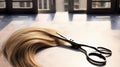 The Intimate Moment Between Hairdresser\'s Scissors and a Strand of Gleaming Blonde Hair