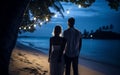 Intimate Moments: Couple & Night Sea Under Maui Stars Royalty Free Stock Photo