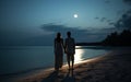 Intimate Moments: Couple & Night Sea Under Maui Stars Royalty Free Stock Photo