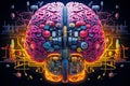 An intimate portrayal of a technologically advanced brain, its surface alive with vibrant hues that convey the intelligence and
