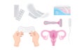 Intimate Woman Hygiene with Sanitary Towels and Tampons Vector Set