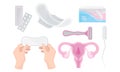 Intimate Woman Hygiene with Sanitary Towels and Tampons Vector Set