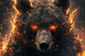 Intimidating Bear face fiery red eyes. Generate Ai