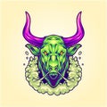 Intimidating bull head exhaling smoke ominous presence illustrations